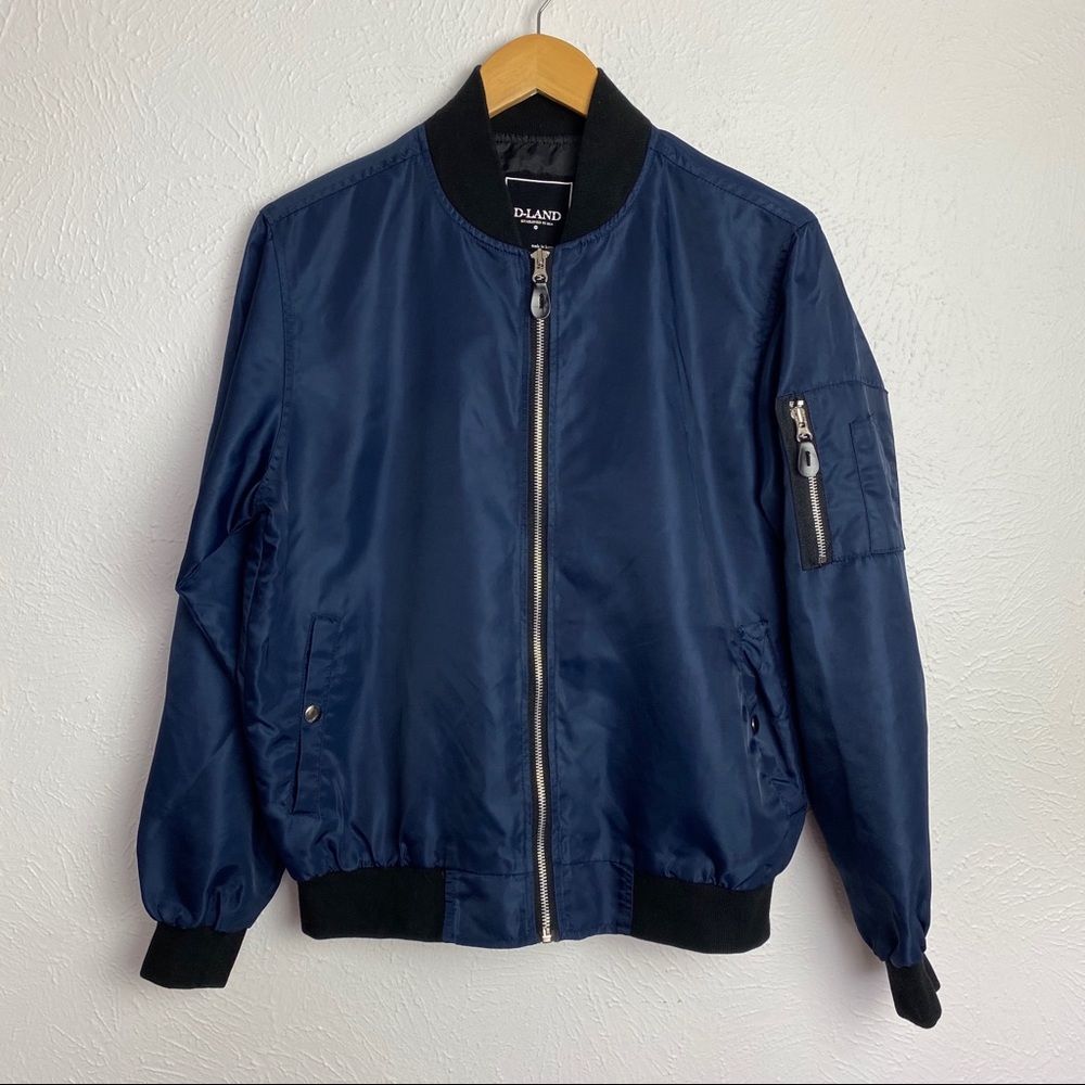 D-LAND Korean Bomber Jacket Utility Full Zip Navy